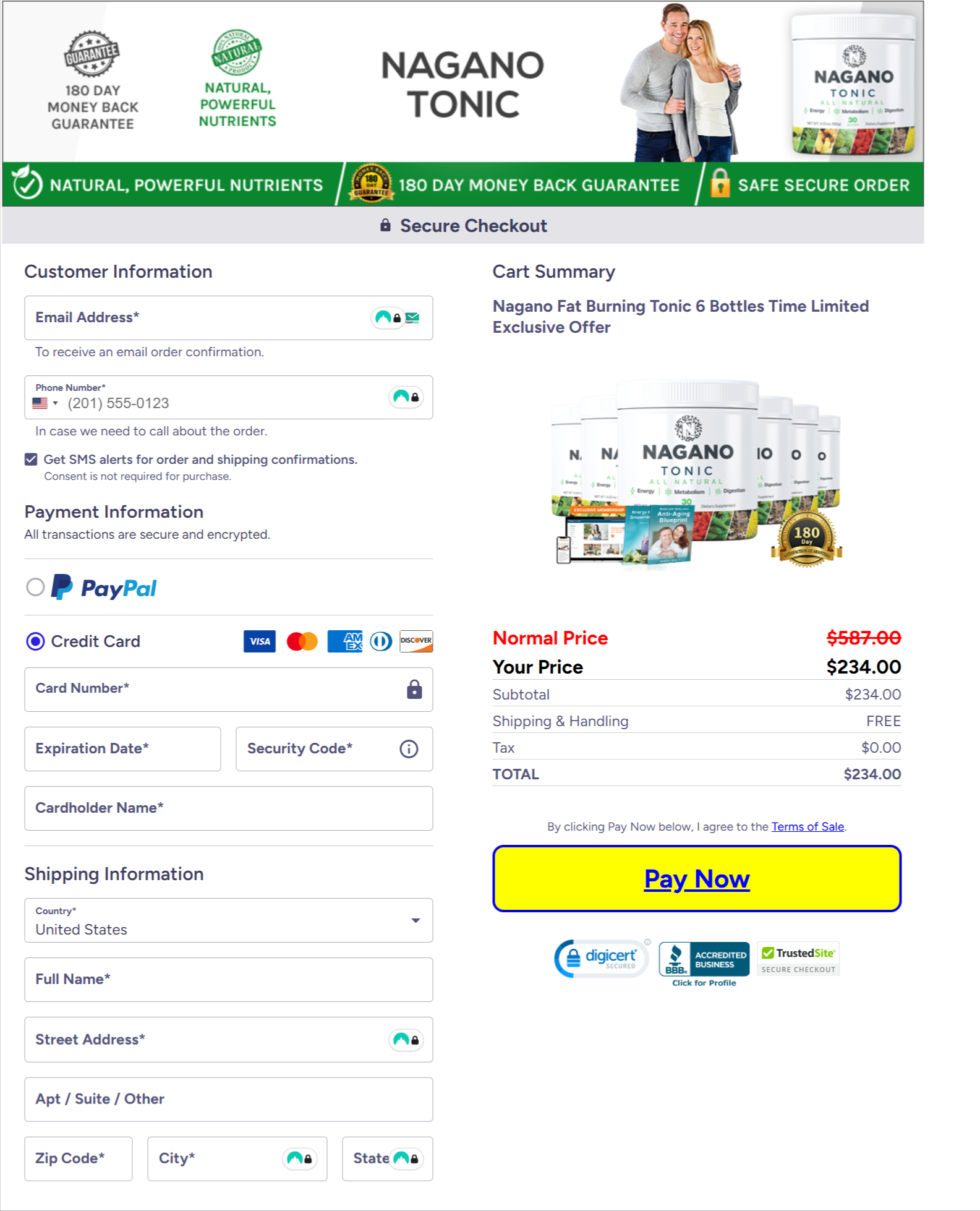Naganotonic Secure Checkout Page